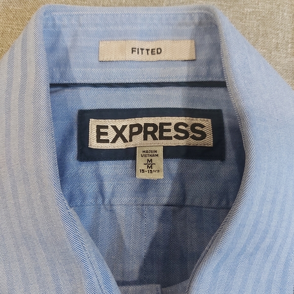 EXPRESS Fitted (White Pinstripes on Blue) Dress Shirt - Picture 8 of 10